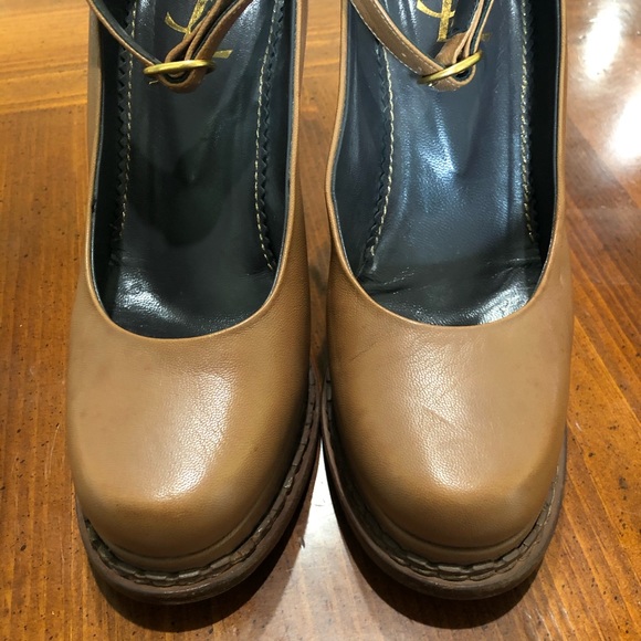 Yves Saint Laurent Brown Leather Heels w/ Strap - Picture 8 of 16